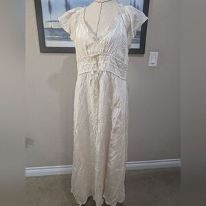 J. Crew Palermo Cream Crinkle Midi Dress Bohemian Ruffle Size L
